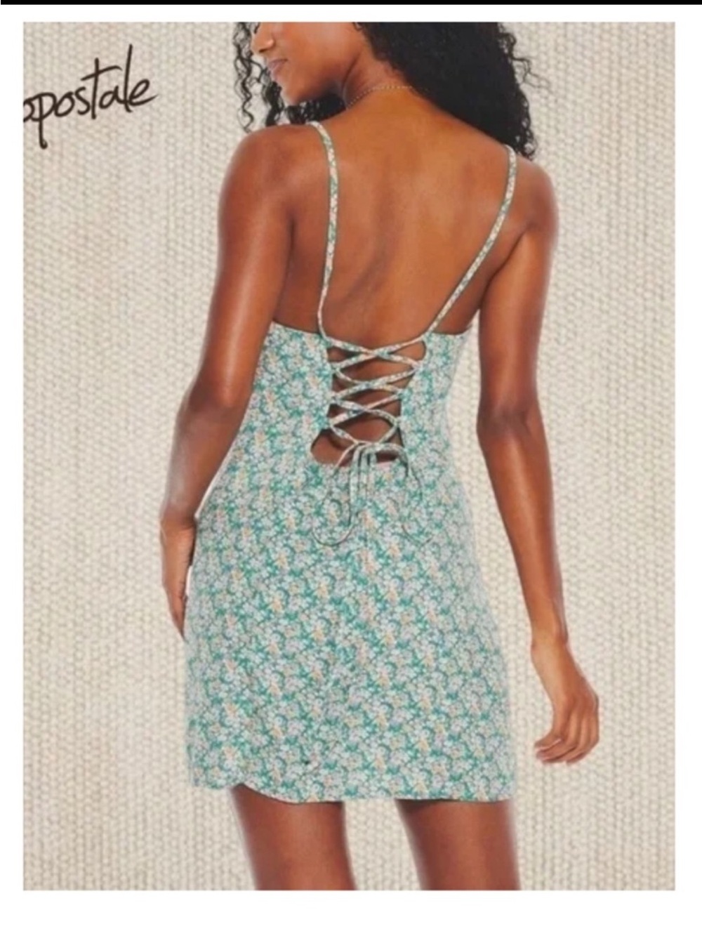 Aeropostale Turquoise Floral Lace-Up Back Mini Dress